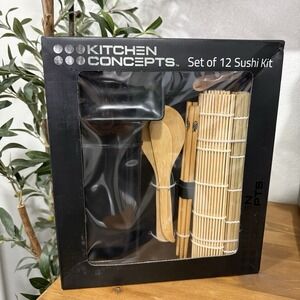 Kitchen Concepts Sushi Kit 12 Piece Set Bamboo Mats Plates Chopsticks NEW IN BOX